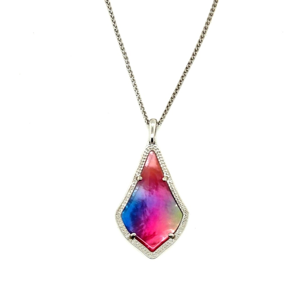 Kendra Scott Rayne Rainbow Dichroic Glass Kite Pendant Adjustable Necklace